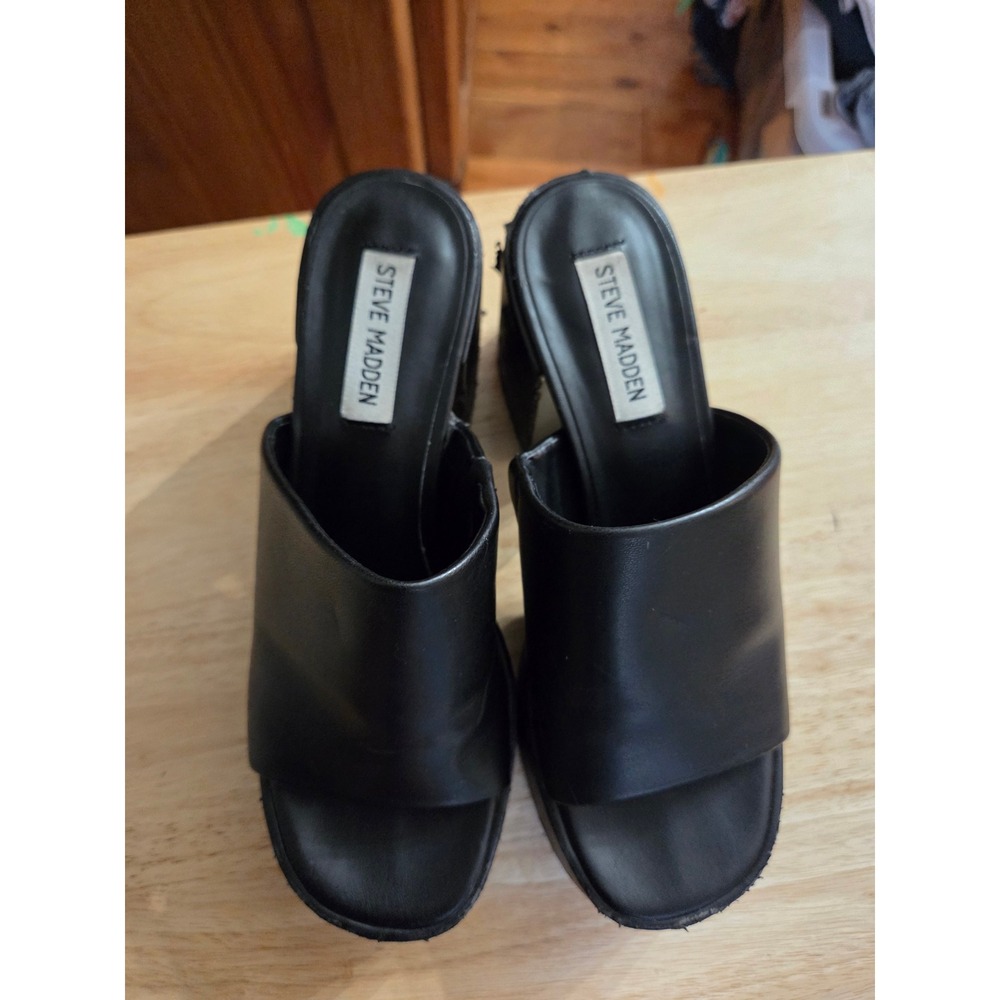 Steve Madden Black Platform Chunky Block Heel Mules Sandals Women's Size 8